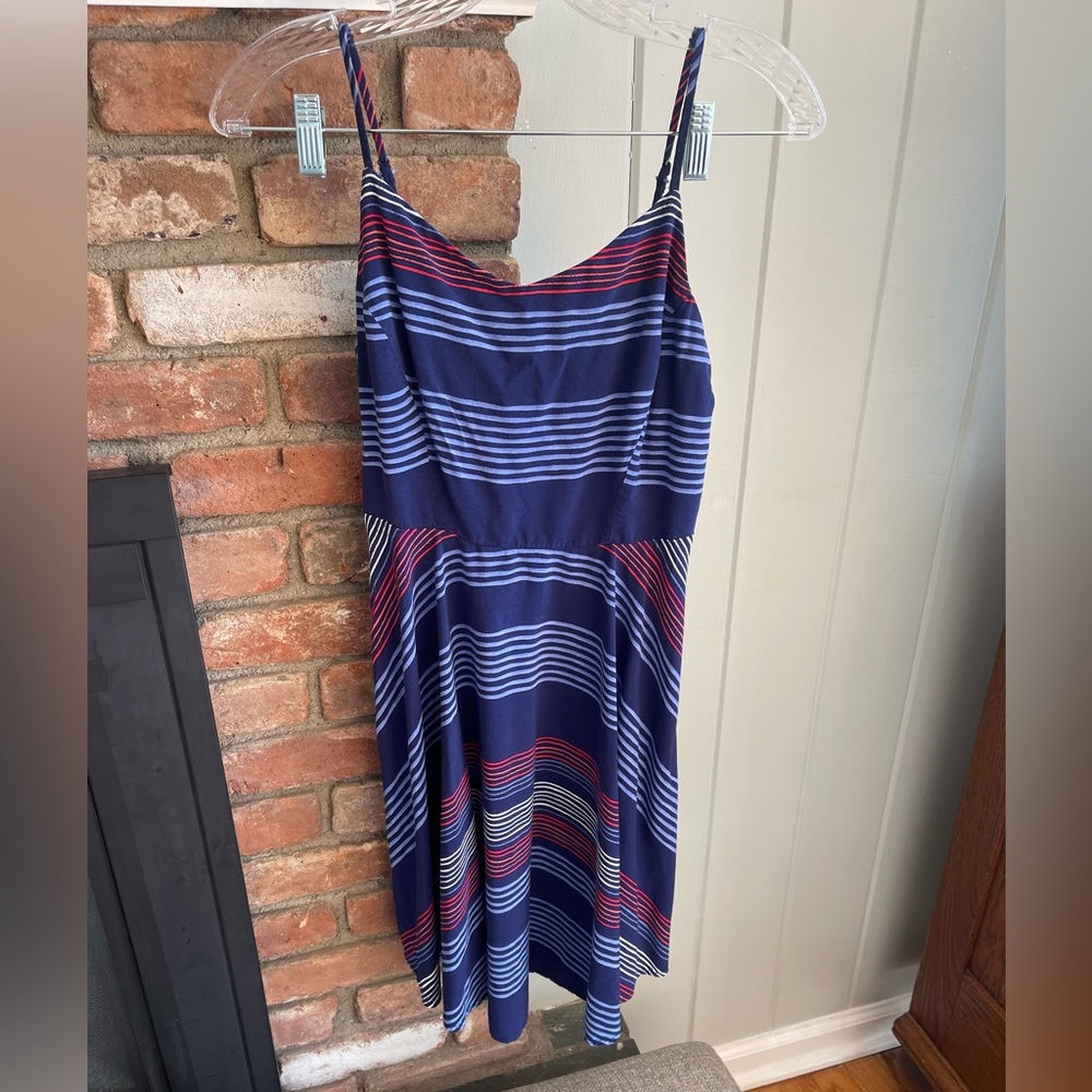 Old Navy A-Line spaghetti strap red/white/blue striped dress. Women’s size M.